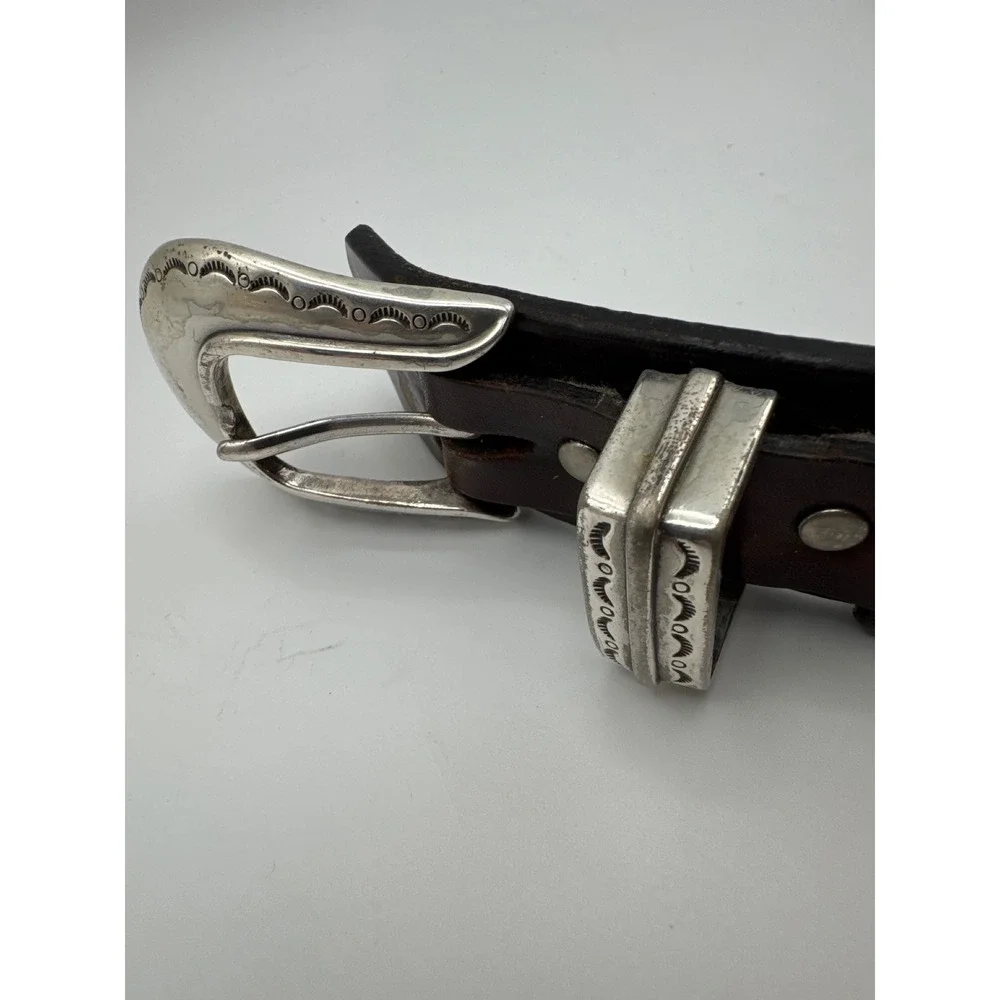 Vintage 1995 US Army Concho Leather Ranger Belt Brown 48 inches in length